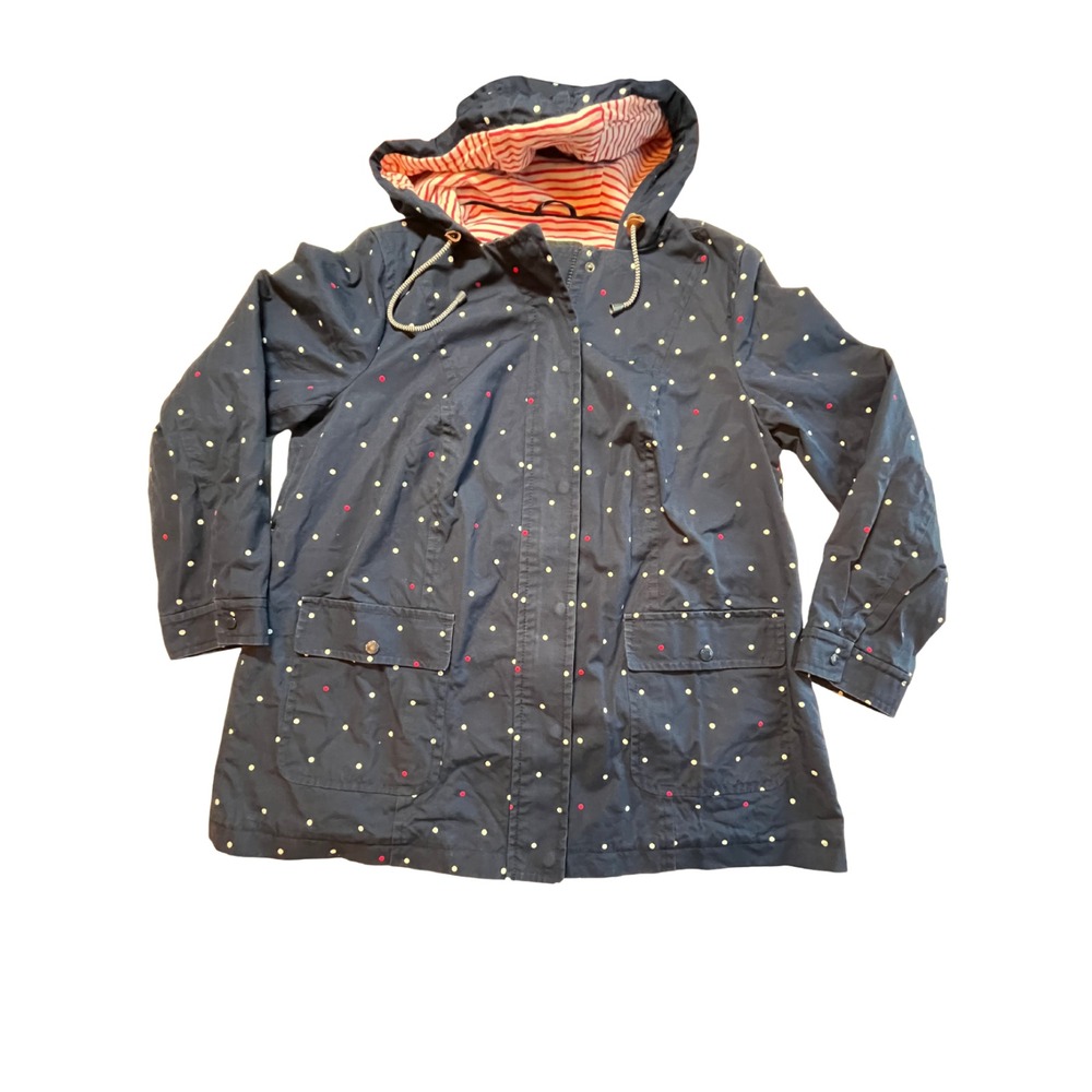 Talbots Woman Plus 1X Navy Blue Polka Dot Jacket Cotton Lined Preppy Casual Chic
